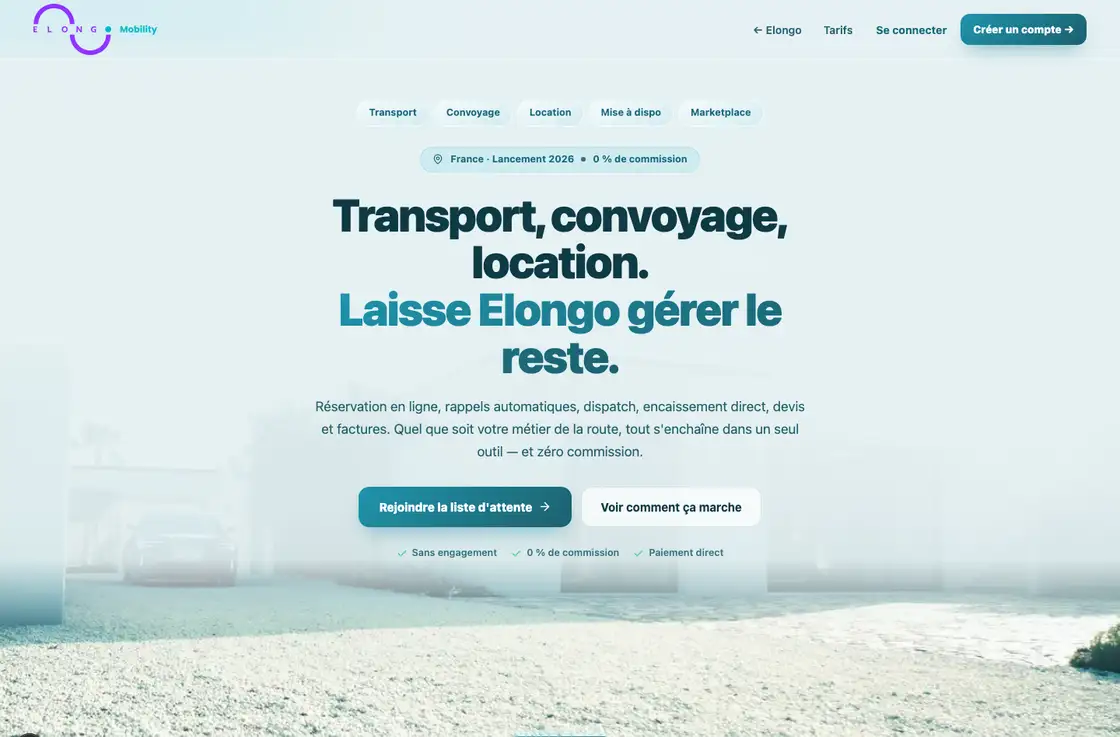 Page d'accueil de Elongo Mobility